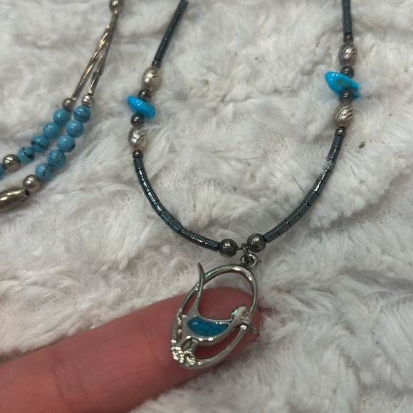 Vintage bundle 2 Blue Beaded faux turquoise silver Necklace Set Native American - Picture 3 of 5